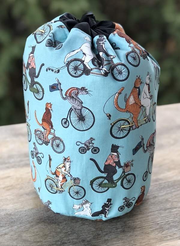 Bicycles Cats SueBee Round Drawstring Bag