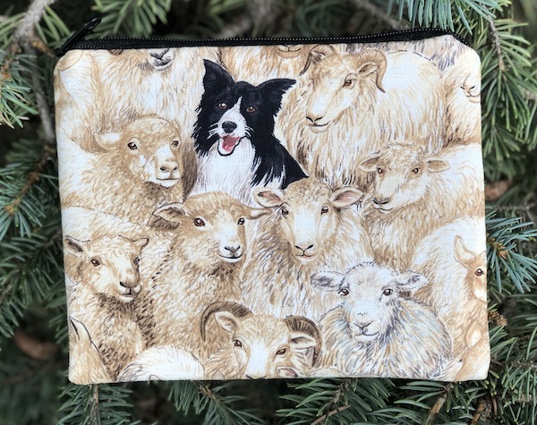 Border Collie and Her Merinos Goldie zippered bag