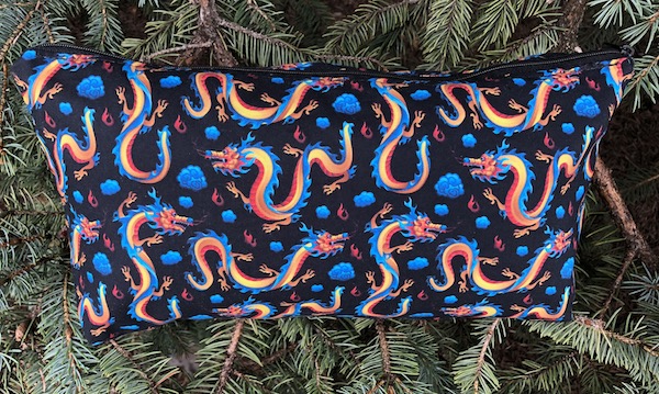 Japanese dancing dragons flat bottom bag for mahjong tiles, knitting projects, toiletries