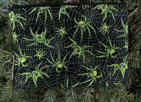 glow in the dark spiders zippered makeup accessory bag
