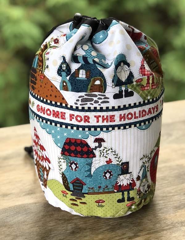 Gnome For The Holidays SueBee Round Drawstring Bag