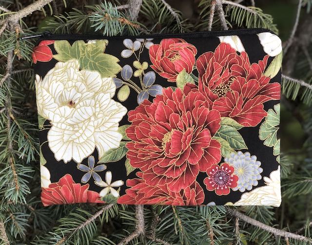 red and white Japanese peonies zippered pouch