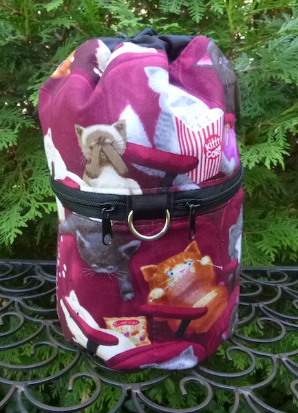 cats at the movies knitting project bag
