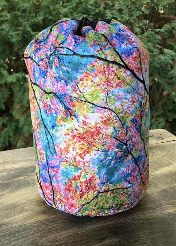 Spring trees drawstring bag knitting, crochet, game tiles Scrabble Rummikub