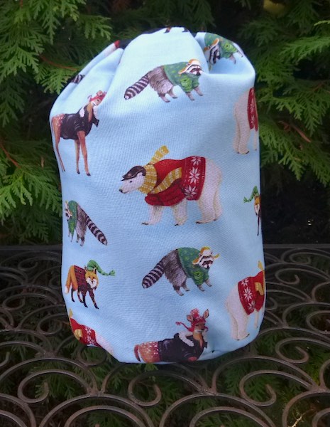 cute animals in sweaters drawstring knitting project bag