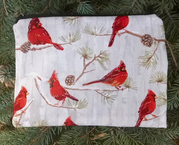 Cardinals in winter zippered gift bag