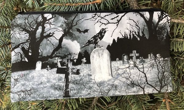 crow's graveyard pencil case, knitting notions pouch