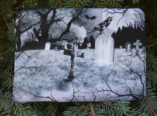 crow in graveyard tombstone zippered bag