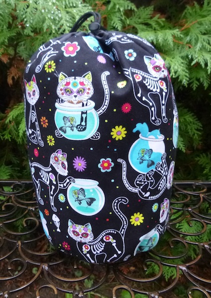 Day of the Dead cats knitting project bag