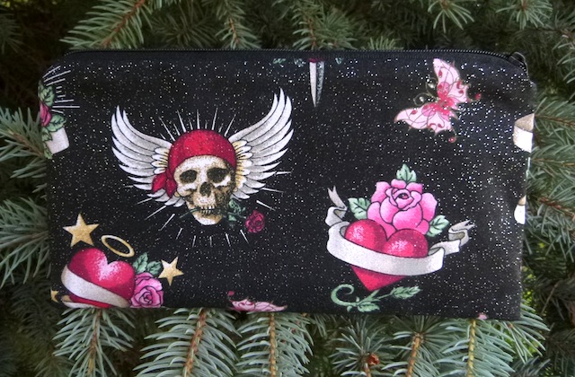 skulls and hearts pencil case