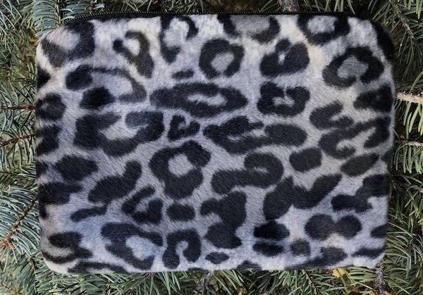 Grey faux fur leopard makeup bag