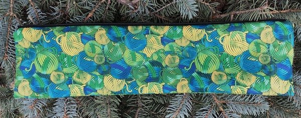 green balls of yarn long zippered pouch for 14" knitting needles