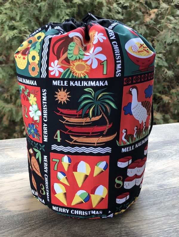 Hawaiian Christmas drawstring bag reusable gift bag, knitting project bag