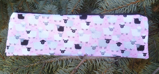 Made in USA pouch for knitting needles or crochet hooks with sheep