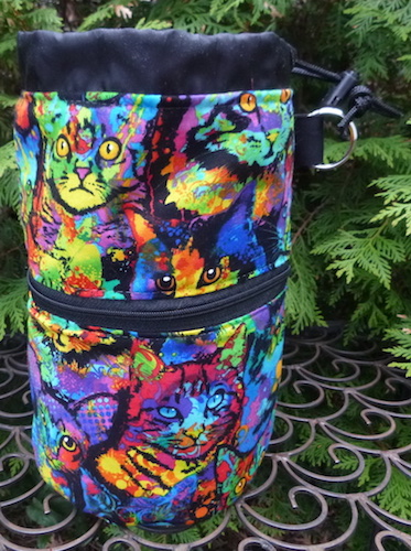 colorful cats work in progress knitting bag