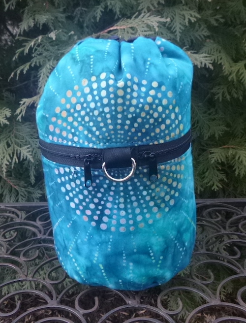 blue green batik travel knitting project bag Kipster