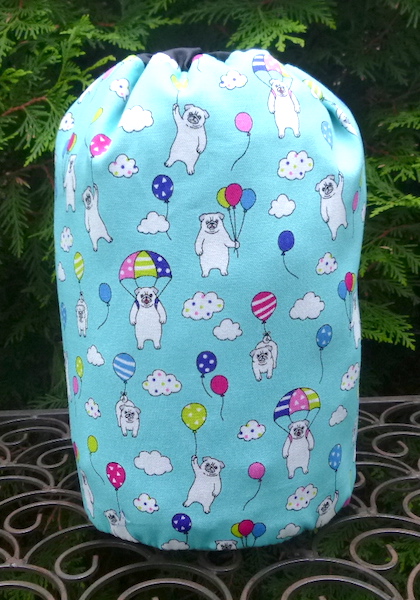 Pugs and balloons work in progress knitting bag