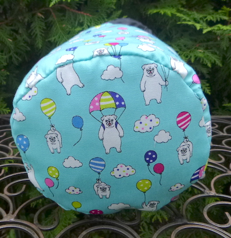 pugs and balloons round knitting project bag