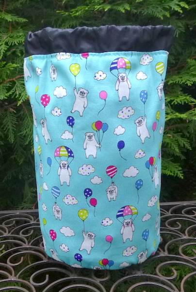 Pugs and balloons knitting project bag