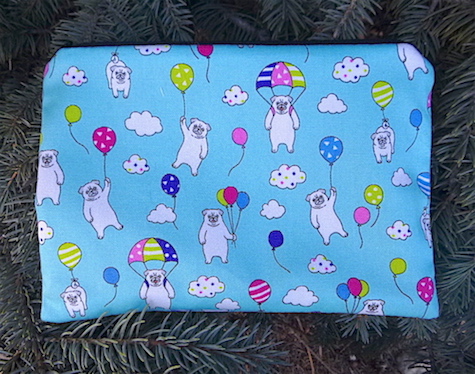 pugs and balloons zippered make up bag