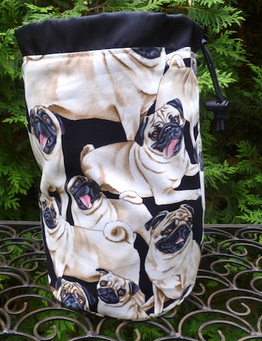pugs drawstring knitting bag