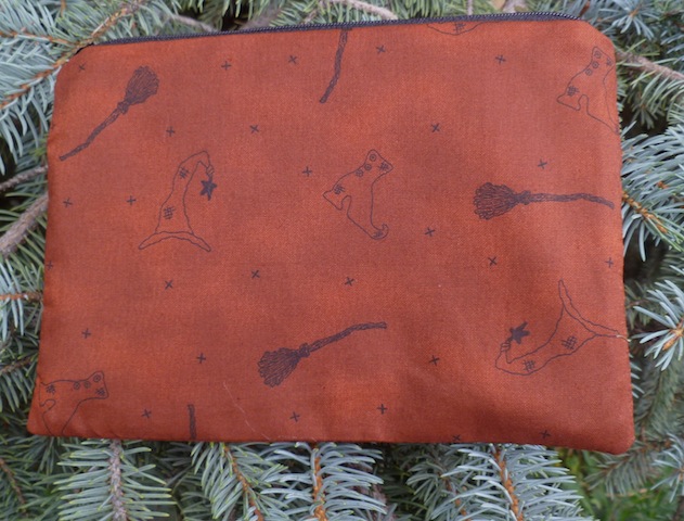 Primitive witch hat broom shoes zippered make up bag