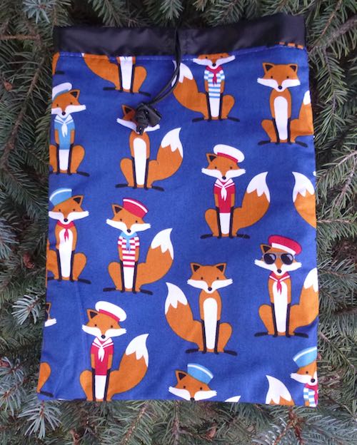 Sailor foxes flat drawstring bag for Rummikub tiles, travel toiletries hairbrushes knitting