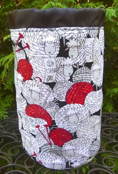skeins os sheep round drawstring knitting project bag