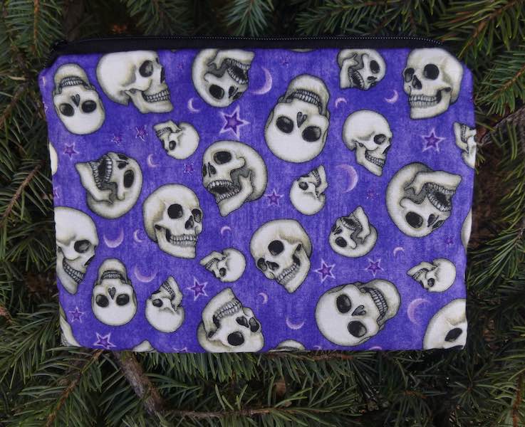 skulls moon stars on purple zippered bag makeup accessories