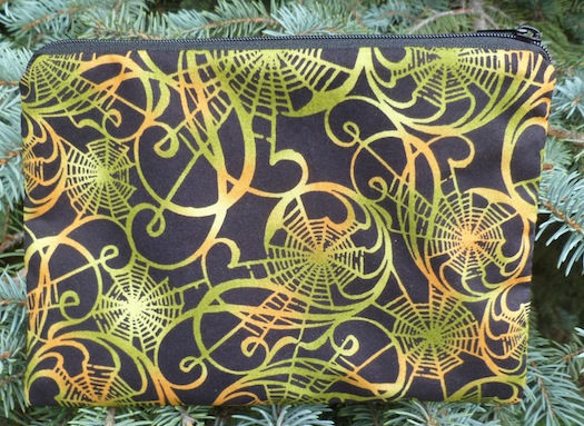 green spider webs zippered makeup bag