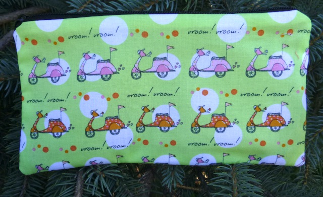 pencil case with Vespa style scooters