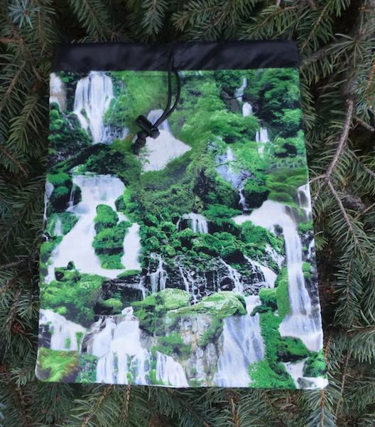 waterfalls flat drawstring bag for travel for hair brushes toiletries Rummikub tiles knitting