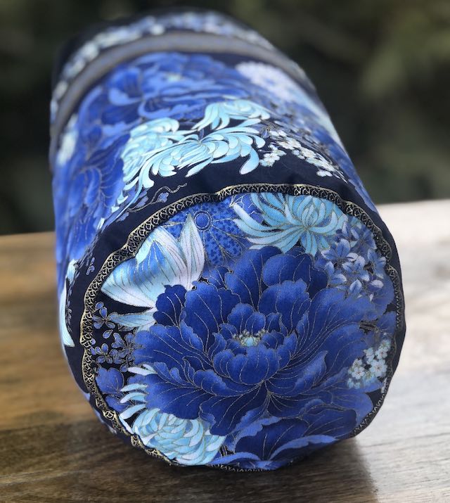 Blue Peonies SueBee Round Drawstring Bag