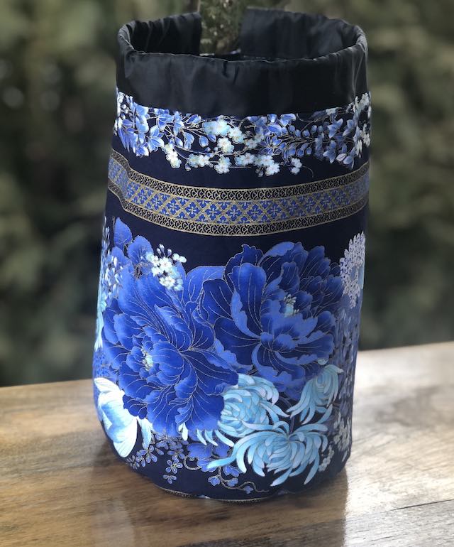 Blue Peonies SueBee Round Drawstring Bag
