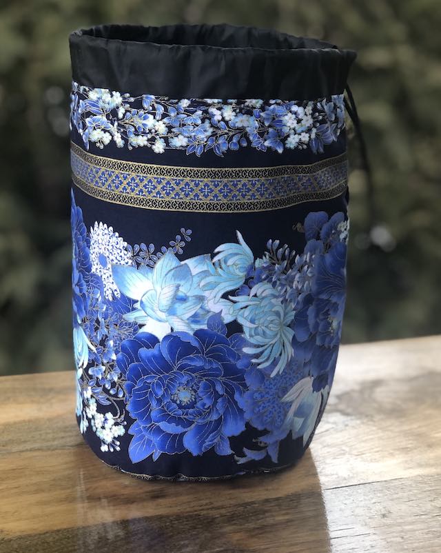 Blue Peonies SueBee Round Drawstring Bag