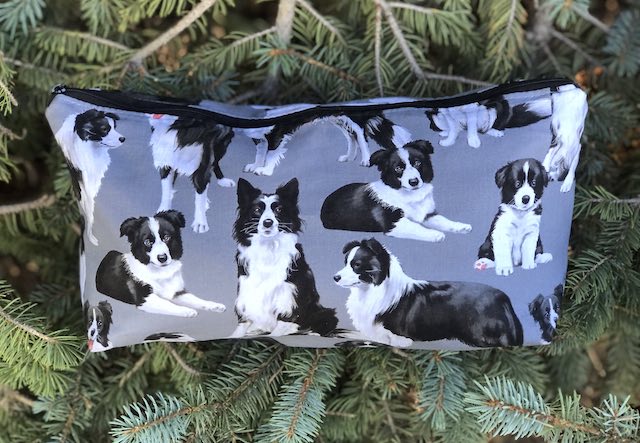 Border Collies on gray Large Zini Flat Bottom Bag