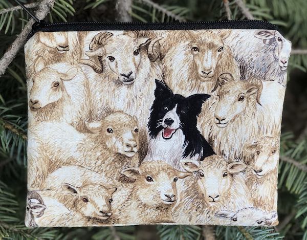 Border Collie and Her Merinos Goldie zippered bag