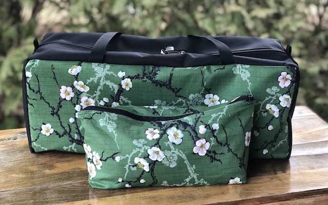 Cherry Blossoms on Green Mahjongg Storage Set The Zippered Tote-ster and Large Zini