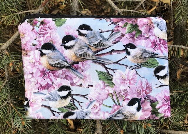 Chickadee Blossoms zippered bag, The Scooter