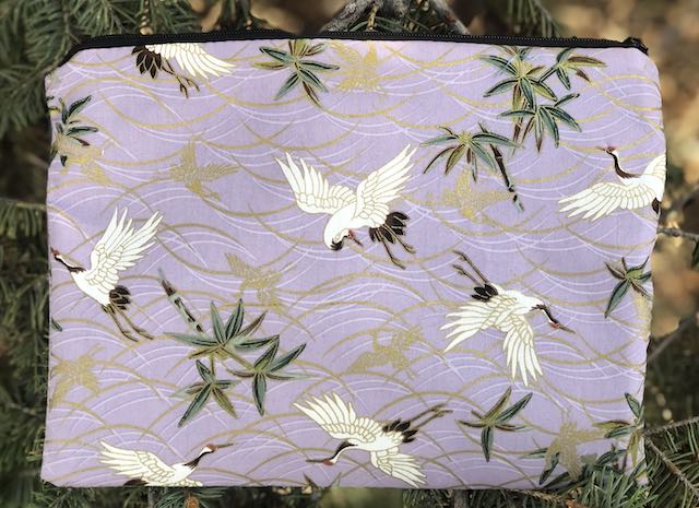 Cranes on Lavender Mahjongg card and coin purse, The Slide