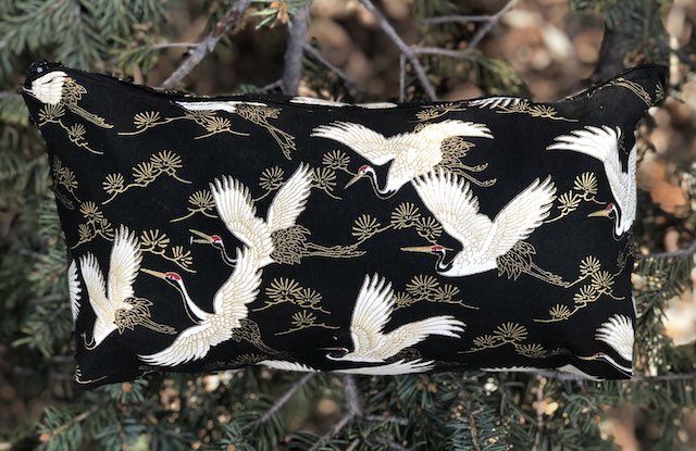 Cranes on Black Large Zini Flat Bottom Bag