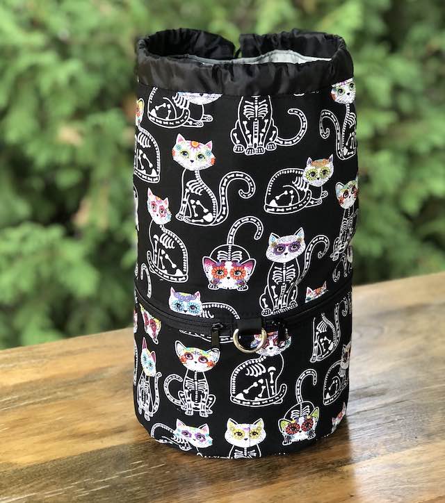 Day of the Dead Cats knitting project bag, large Kipster