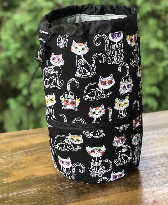 Day of the Dead Cats knitting project bag, large Kipster