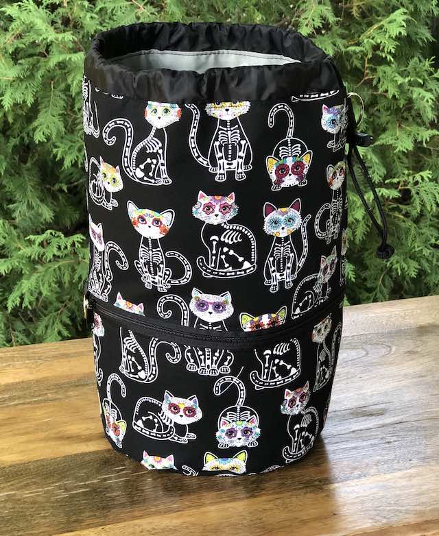 Day of the Dead Cats knitting project bag, large Kipster