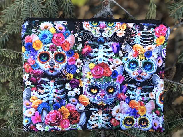Day of the Dead Kitties Supa Scribe extra large pencil case or makeup bag