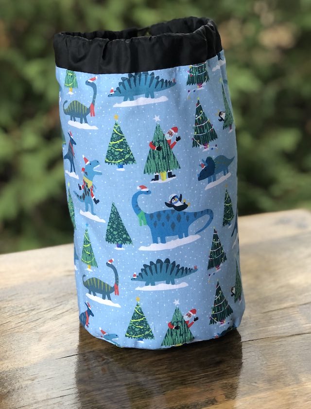 Dino Christmas SueBee Round Drawstring Bag
