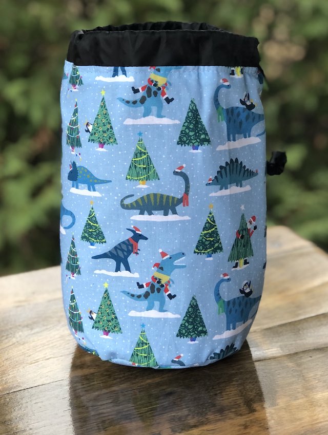 Dino Christmas SueBee Round Drawstring Bag