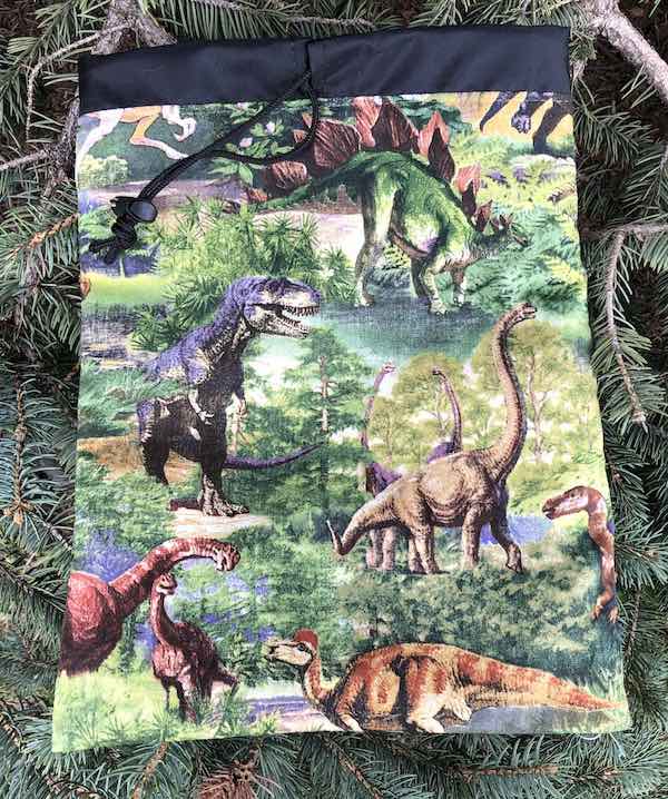 Dinosaurs Flatie Jr. a flat drawstring bag