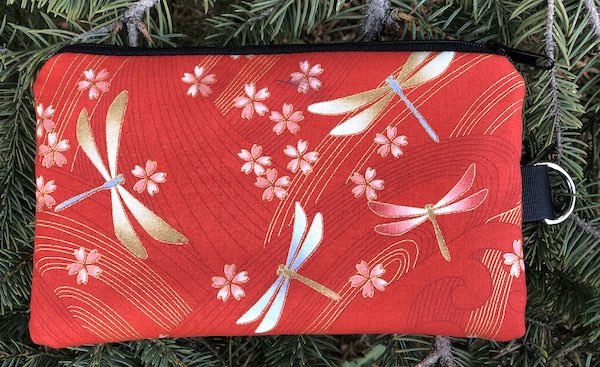 Dragonflies and Cherry Blossoms on Red Mini Wallet Purse Organizer, smaller smart phones wallet, The Sweet Pea