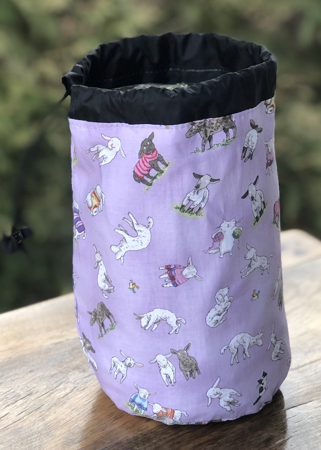 Fair Isle Friends Lilac SueBee Round Drawstring Bag